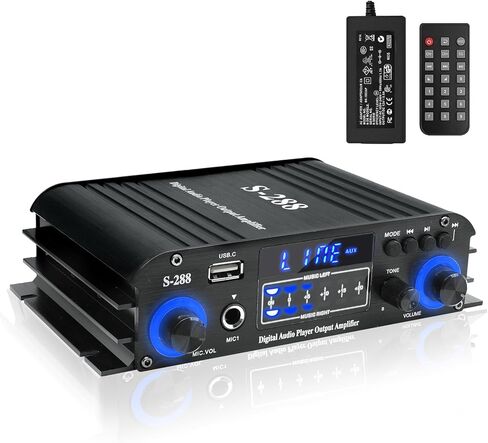 Stereo Home Audio Amplifier Receiver AK45, Blutooth 5.0 HiFi Stereo Power Amplifier 400W 2.0 Channel RMS 40W x 2 Home Stereo System with Remote Control Amp W/MIC,USB, RCA,FM Radio in Kuwait