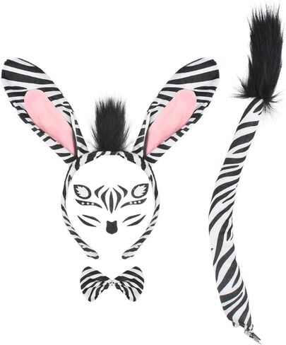 4 PCS Zebra Ears and Tail Set for Kids and Adults-Halloween Christmas Festival Theme Party Cosplay Zebra Costume Accessory in Kuwait