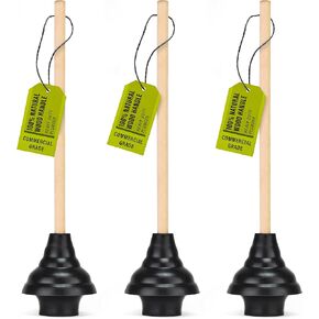 مكبس المرحاض المطاطي Steadmax ، كأس قوة دفع مزدوجة ، من الدرجة الشديدة ، مع مقبض خشبي 18 بوصة (حزمة 3) in Kuwait