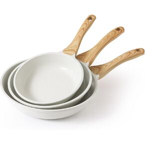 Sensarte nonstick pan المقلاة ، مقالي عجة الطلاء الخزفية البيضاء ، مقلاة أدوات الطهي الصحية ، خالية من PTFE & PFAS (9.5+11+12.5 بوصة) in Kuwait