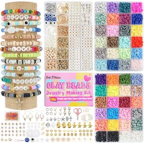 BestNow Clay Beads Bracelet Making Kit 168 Colors Flat Polymer Heishi Beads Set for Friendship Jewelry Making with Pendant Charms Crafts Gifts for Girls Ages 6 7 8 9 10 11 12 Kids Adults in Kuwait