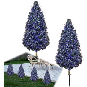 Artificial Topiary Ball Tree Outdoor with Flowers, Set of 2 UV Resistant Faux Boxwood Ball Shrubs with Ground Spike,23.7''Realistic Fake Greenery Plants for Front Porch Decor-White+Yellow in Saudi Arabia