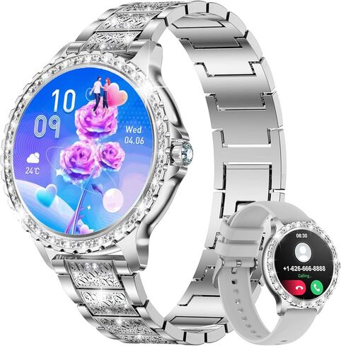 LIGE Smart Watch for Women(Answer/Make Calls),1.3"HD Diamonds Luxury Smartwatch for Android iPhone Phones,Fitness Trackers with 20+ Sport Modes/Heart Rate/IP68 Waterproof/SpO2/Sleep Monitor,Rose gold in Kuwait