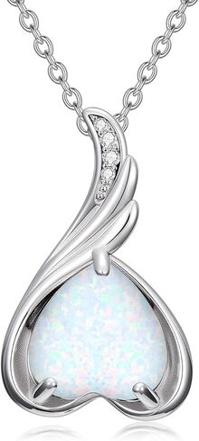 925 Sterling Silver Heart Opal Necklace for Women Opal Diamond Pendant Necklace for Valentine's Day Christmas in Saudi Arabia