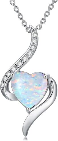 925 Sterling Silver Heart Opal Necklace for Women Opal Diamond Pendant Necklace for Valentine's Day Christmas in Saudi Arabia