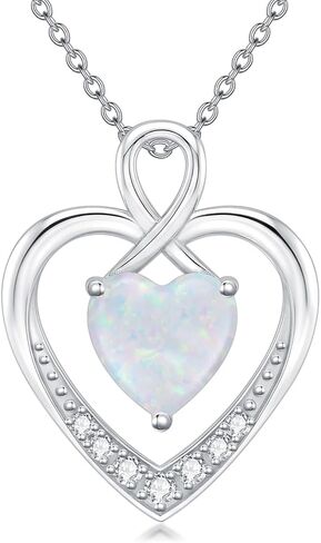 925 Sterling Silver Heart Opal Necklace for Women Opal Diamond Pendant Necklace for Valentine's Day Christmas in Saudi Arabia