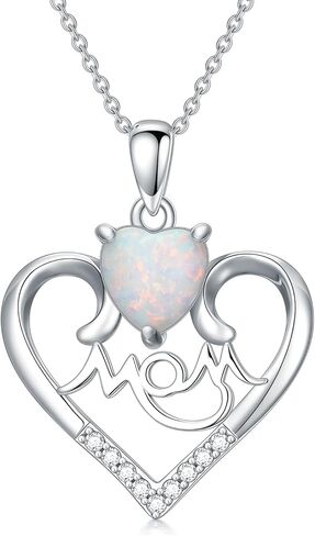 925 Sterling Silver Heart Opal Necklace for Women Opal Diamond Pendant Necklace for Valentine's Day Christmas in Saudi Arabia