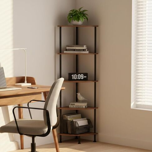 5-Tier Corner Shelf Stand, 52" Industrial Corner Display Rack for Living Room, Bookshelf, Tall Display Shelf, Plant Stand, Storage Standing Shelf for Bedroom, Bathroom, Kitchen, Brown in Saudi Arabia