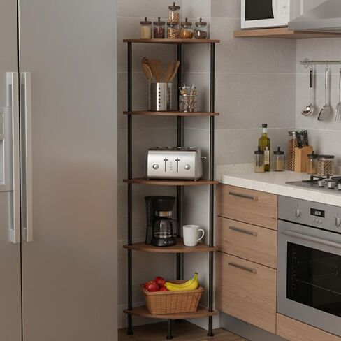 5-Tier Corner Shelf Stand, 52" Industrial Corner Display Rack for Living Room, Bookshelf, Tall Display Shelf, Plant Stand, Storage Standing Shelf for Bedroom, Bathroom, Kitchen, Brown in Saudi Arabia