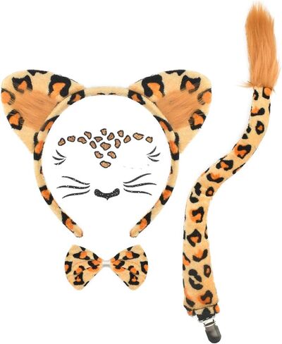 4 PCS Leopard Ears and Tail Set for Kids and Adults-Halloween Christmas Festival Theme Party Cosplay Cheetah Costume Accessory in Kuwait