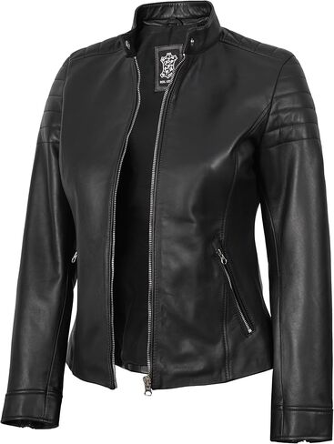 Blingsoul Cafe Racer Leather Jacket Womens - Real Lambskin Leather Jackets for Women in Saudi Arabia