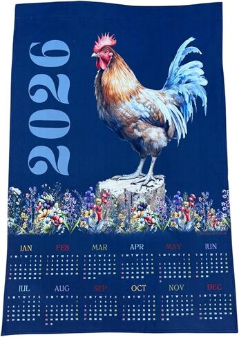 Farm animal 2025 Calendar Towel, Linen cotton blend Calendar, Eco friendly gift (Rooster) in Saudi Arabia