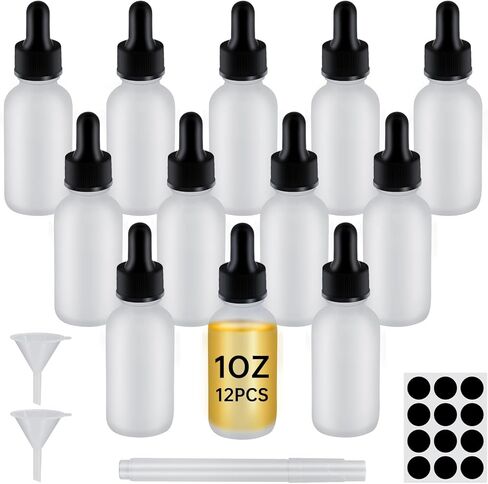 12Pcs 1 oz Clear Frosted Dropper Bottle 30ml, Tincture Bottles with Glass Dropper, for Essential Oils, Aromatherapy, Cosmetic, Laboratory, Pharmacy, Liquids, Travel (12) in Kuwait
