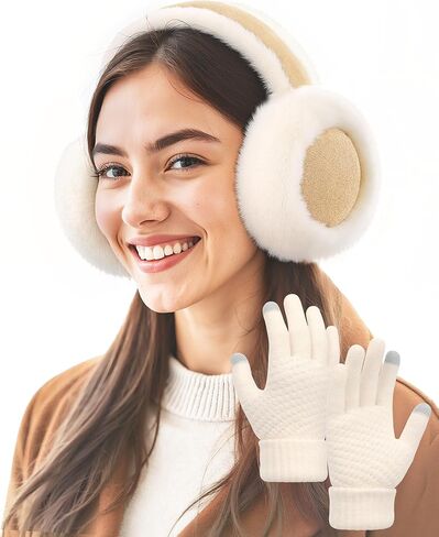 Senker Fashion Ear Muffs for Winter Women W/Screen Touch Gloves مجموعة ، أغطية أذن غامضة قابلة للطي فو Fure Warer Drearer Covers في الهواء الطلق in Saudi Arabia