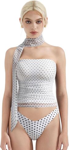 نساء suuksess ruched blitless mesh Tube Top Y2K Uleveless Bandeau Tank Tops with and وشاح 2025 in Saudi Arabia