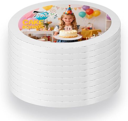 Trwcrt 10 PCS Cake Boards 12 Inch Round, Cake Drums 1/2 Inch Thick Sturdy Multiple Layers Smooth Edged for Birthday Wedding Party Displays in Kuwait