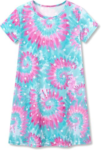Topgal Teen/Little Girls Lightgown-Summer Shorts Sleeves Strendy Tie-Dye Breakfast Breakfast in Kuwait