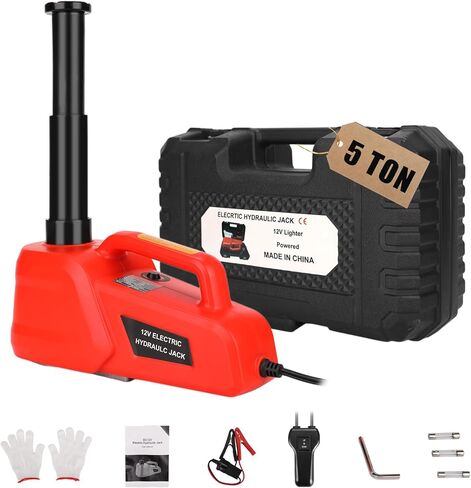 ROGTZ Upgraded Electric Hydraulic Car Jack Kit 5 Ton 12V Portable Lift Range 20.9 Inch with Impact Wrench and Tire Inflator Pump for SUV Sedan Truck Repair Floor Jack for Tire Change with LED Light in Saudi Arabia