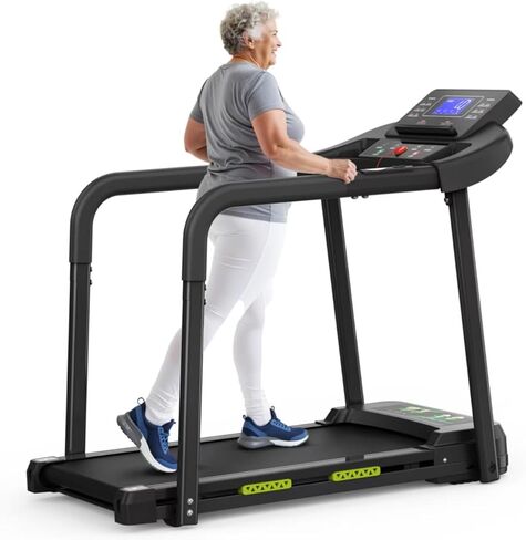 Treadmills for Seniors, Treadmills for Home with Handrails, Dual Shock Absorption, 300 LBS Capacity, Heart Rate Monitor, Bluetooth App Control, Ideal Treadmill for Elderly & Family Use in Kuwait