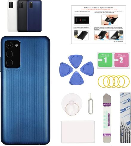 GREEN FUSION Compatible with Galaxy A03s Back Cover Replacement, A03s SM-A037 Back Housing Door with Pre-installed Camera Lens, Repair Tools & Instruction, Blue in Kuwait