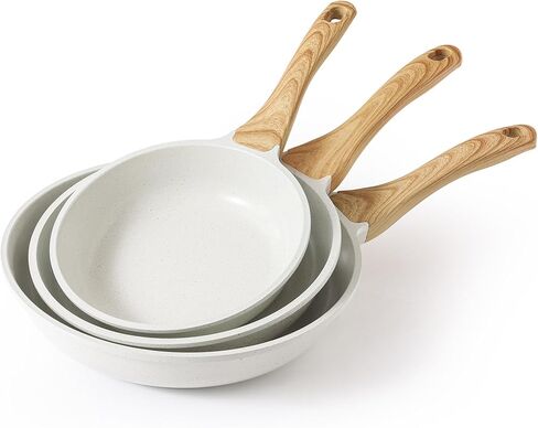 Sensarte nonstick pan المقلاة ، مقالي عجة الطلاء الخزفية البيضاء ، مقلاة أدوات الطهي الصحية ، خالية من PTFE & PFAS (9.5+11+12.5 بوصة) in Kuwait