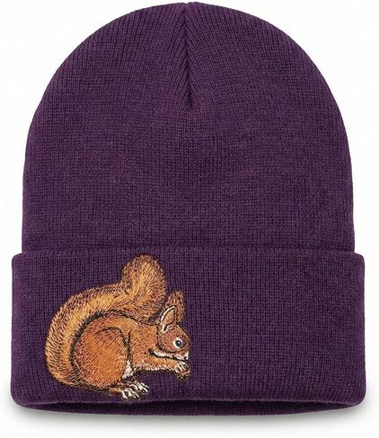 Squirrel Beanie Hat for Men and Women, Unisex Cute Pink Warm Winter Hats, Stylish Funny Gift Embroidered Beanies, Squirrel Symbol Hats for Winter (Yellow) in Saudi Arabia