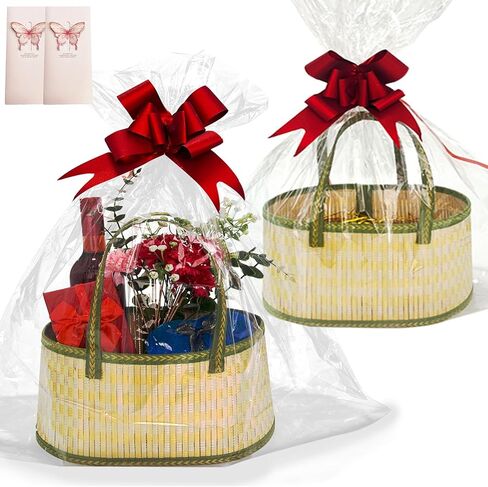 VDKO 2 Set Baskets for Gifts Empty, Large Woven Bamboo Gift Basket Kit with Handles,12"X 8"X 6" Basket for Gifts for Birthdays, Parties, Weddings and Christmas in Saudi Arabia