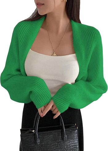 SweatyRocks Women's Open Front Cropped Cardigan Long Sleeve Bolero Shrug Sweater in Saudi Arabia