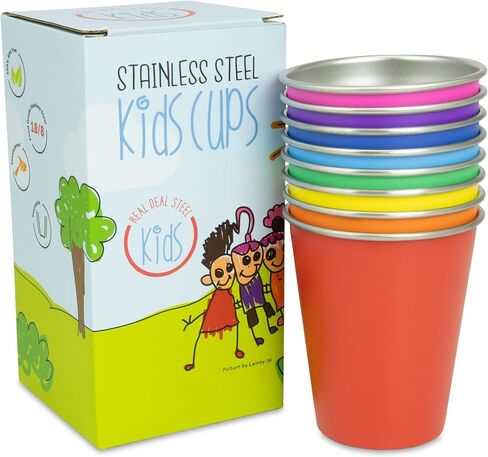 Stainless Steel Kids Cups - Metal Cups for Children and Toddlers, Premium 10 oz Stackable Drinking Glasses, BPA Free, Unbreakable (Natural Stainless Steel) in Saudi Arabia