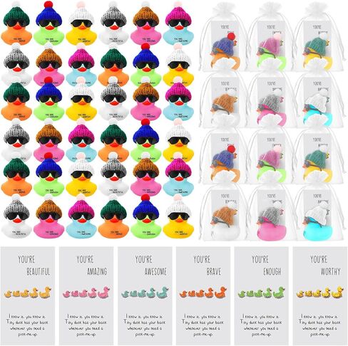 Liliful 12 Set Inspirational Mini Rubber Ducks with Glasses You Are Awesome Sign Thank You Gift Employee Teacher Appreciation Gift You're Great Kind Cheer up Cards Christmas Gift for Team Coworker in Saudi Arabia