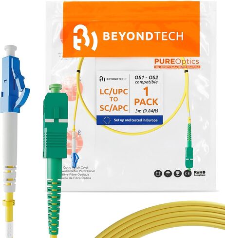 LC/UPC to SC/APC Fiber Patch Cable Single Mode Simplex - 1m (3.28ft) - 9/125um OS1 / 3.0mm LSZH (1 Pack) - Beyondtech PureOptics Cable Series in Kuwait