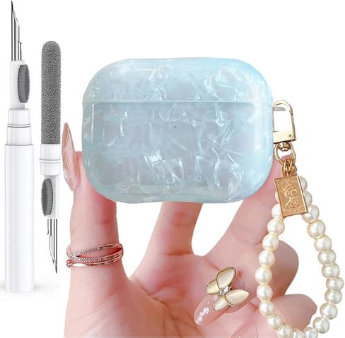 Olytop for Cute Glitter Airpods Pro/Pro 2 Gen Case with Cleaner Pen, Shell Pattern iPod Pro 2nd/1st Generation Cover Protective Skin Girl Women with Luxury Bow Keychain 2023/2022/2019 - Colorful Bow in Saudi Arabia