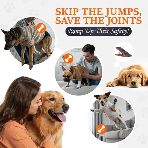 Dog Ramp – Adjustable Wooden Ramp for Dogs to Get on Bed, Sofa, and Couch – Walnut Wood Design for Small and Medium Breeds with Non-Slip Carpet Finish (Gray) in Kuwait