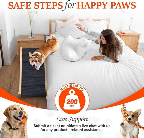 Dog Ramp – Adjustable Wooden Ramp for Dogs to Get on Bed, Sofa, and Couch – Walnut Wood Design for Small and Medium Breeds with Non-Slip Carpet Finish (Gray) in Kuwait