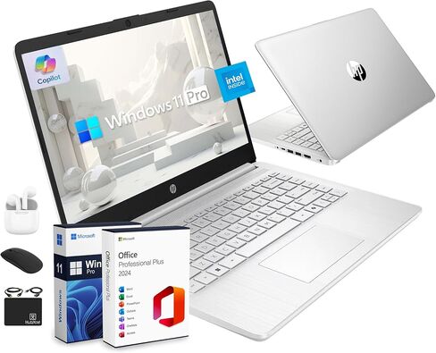 HP Laptop Computer 2024, 15.6" HD Display, Quad-Core Intel Processor N200, 16GB RAM, 384GB Storage (128GB UFS + 256GB Card), Wi-Fi 6, 1 Year MS Office 365, Long Battery, Win 11S+MarxsolAccessory Black in Kuwait