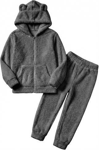 Arshiner Girls 2 قطعة غامضة مجموعة مع غطاء الدب الأذن وسروال الركض zip up sweatshirt لأزياء الخريف الشتاء 5-13 سنة in Saudi Arabia
