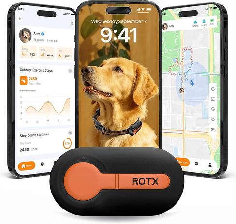 Rotx GPS White Pet Tracker مقاومة للماء IP67 في الوقت الحقيقي ، تنبيهات تعقب الصحة والعافية السياج الافتراضي للحيوانات الأليفة على 11.06 رطل الكلاب طوق Cat Catciment من الاشتراك العشوائي في اللون in Kuwait