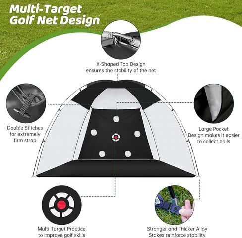 شبكة غولف ، شبكة تدريبات 10 × 7 قدم مع حصيرة ثقيلة ثلاثية ، وجميع في واحد ، شبكة غولف مستهدفة متعددة ، وتدريب على القيادة الداخلية في الهواء الطلق مع الهدف/الحصيرة/تي شيرت/حقيبة ، هدية للعشاق in Kuwait