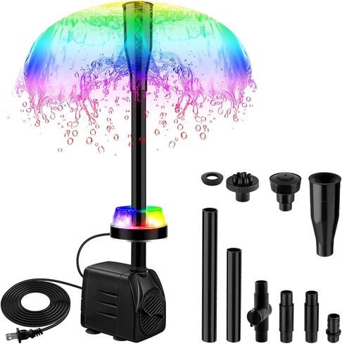 15W 800L/H مضخة نافورة البركة الغاطسة مع مصابيح LED ، مضخة مياه هادئة للغاية ، مضخات نافورة البركة للبركة الصغيرة ، الحديقة ، الحوض ، خزان السمك ، نافورة داخلية خارجية 3 نوع من النوع (أبيض) in Kuwait
