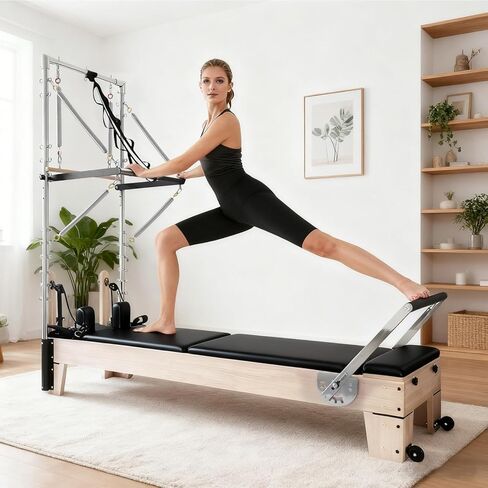 Foldable Wooden Pilates Reformer with Springs – Pilates Reformer Machine for Home Use, Includes Jump Board, Sitting Box & Accessories – Smooth Glide, Sturdy Frame, Pilates Equipment in Saudi Arabia