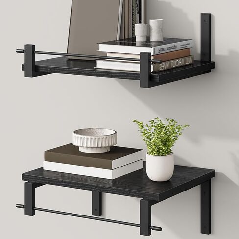 Deep Floating Shelves, 11.8" Wall Shelves Set of 2, Wall Mounted Display Racks, Wide Floating Bookshelf for Living Room, Bedroom, Study, Bathroom, Rustic Brown and Black TBJ02P2BF in Kuwait