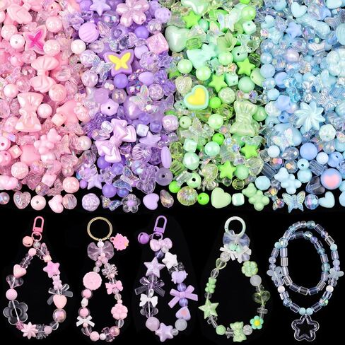 Assorted 260-320PCS Acrylic Beads For Bracelet Making, Flower Bow Butterfly Candy Gummy Bear Kawaii Aesthetic Beads,Cute Beads For Jewelry Making DIY Necklace Keychain Phone Charm(6 Colors) in Saudi Arabia