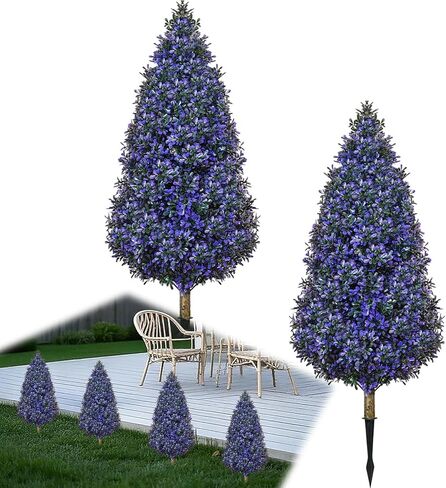 Artificial Topiary Ball Tree Outdoor with Flowers, Set of 2 UV Resistant Faux Boxwood Ball Shrubs with Ground Spike,23.7''Realistic Fake Greenery Plants for Front Porch Decor-White+Yellow in Saudi Arabia