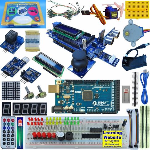 Professional Mega R3 Mega 2560 Starter Kit Compatible with Arduino IDE, The Most Detailed 50+ Lessons, Plus 40+ Background Knowledge Articles, Detailed Explanation, Compass, Gyro in Kuwait