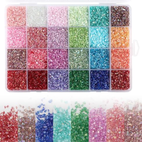 24 ألوانًا بريقًا زجاجيًا مسحوقًا ، 1-2 مم حرفة صغيرة من الزجاج المكسور ، رقائق بلورية معدنية غير منتظمة ، رقائق رقائق مكتنزة لفن الراتنج ، ومجوهرات الايبوكسي ، وفن الأظافر ، وحشو المزهرية in Kuwait