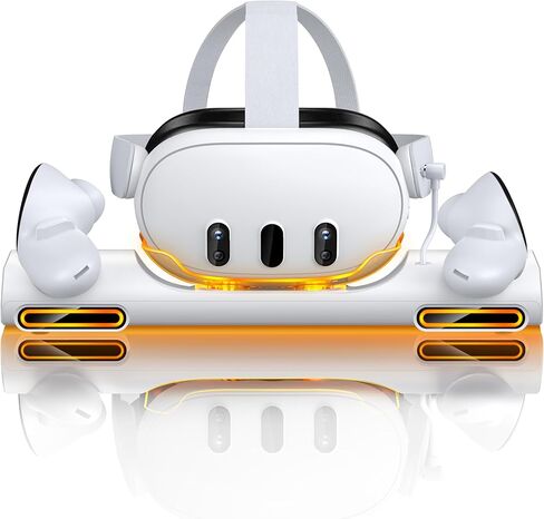 Fast VR Charging Dock for Meta Oculus Quest 3: LED Quest Charging Station for Oculus 2 Aceesories - RGB Controller Stand with 4 Rechargeable Batteries in Kuwait