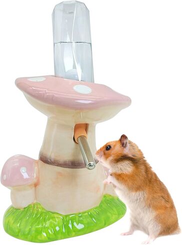 Pinvnby Mushroom Ceramic Hamster Water Bottle 80mL Automatic Gerbil Gater Bottle غير بالتنقيط مع موزع مياه الهامستر العمودي لخنازير غينيا جيربيلز الفئران والأرانب والفئران (الوردي) in Kuwait