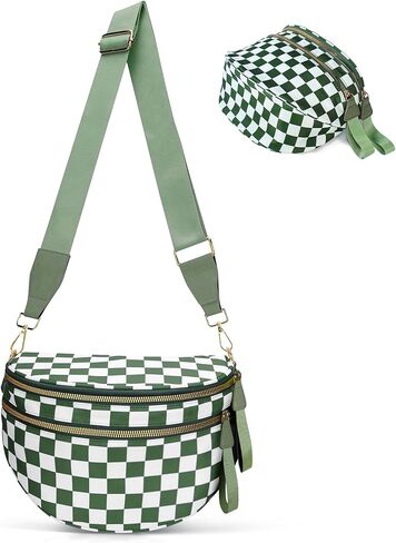 أكياس Bum Crossbody Checkered للنساء ، حزم نايلون فاني واسعة من محفظة الحزام (أسود) in Kuwait