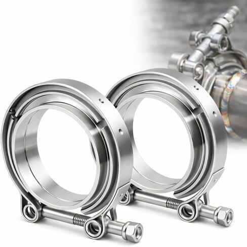 3.0" V-Band Clamp Kit with Male Female Flanges, 304 Stainless Steel Quick Release Exhaust Clamps for Turbo, Downpipe, Intercooler, Boost Piping, Durable Leak-Proof Connection (2 pack) in Kuwait