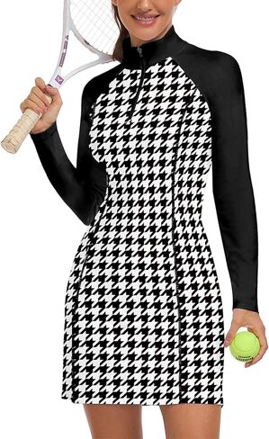 WOWENY WOWENY TENNIS Tennis Dress Long Sleeve Golf Dresses مع شورتات شورتات أمامية للجولف UPF 50+ تجريب الفساتين الرياضية in Saudi Arabia